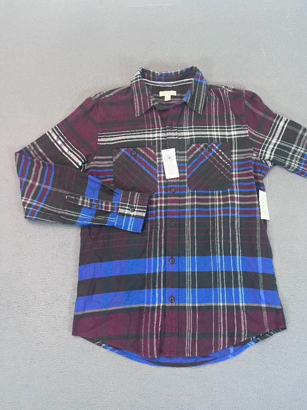 Sun + Stone Mens Plaid Flannel Shirt Small Multicolor Western Button Up NWT